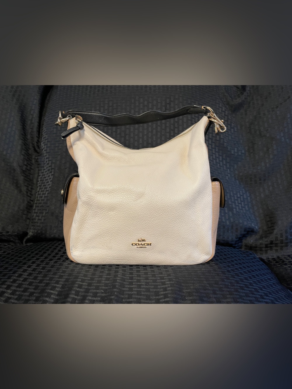 Coach Two-Tone Pebbled Hobo Bag in Cream and Tan/ good condition